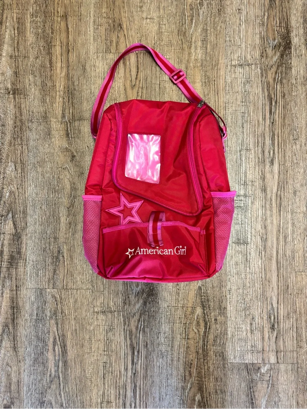 American Girl Bright Pink and Red Star Backpack